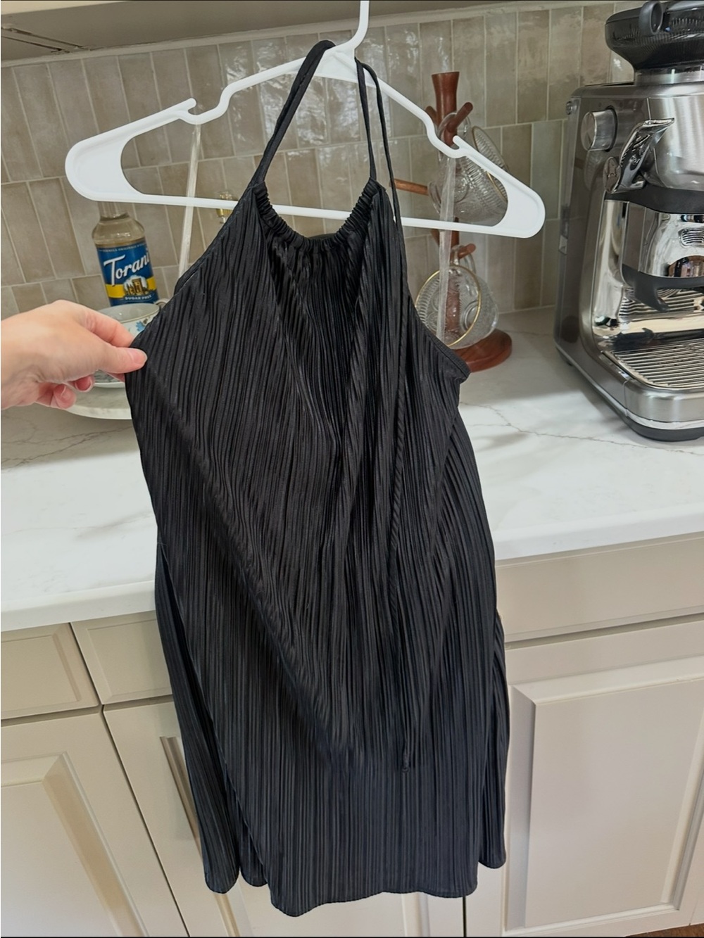 Black Pleated Halter Mini Dress